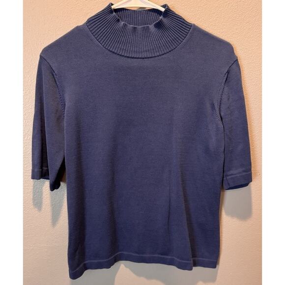 Vintage Talbots Blue Short Sleeved Turtleneck Sweater Made in Italy Size S - Picture 1 of 4